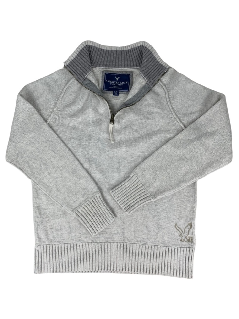 American Eagle Outfitters Beige Zip-Up Pullover Sweater L Preppy Y2K Fall
